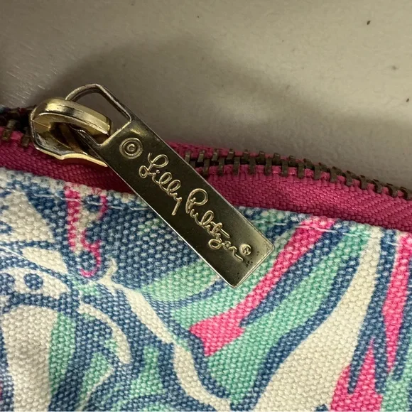 LILLY PULITZER Purse Wallet Wristlet Bag Bamboo Handle Clutch Make-up Canvas Min - Picture 8 of 10